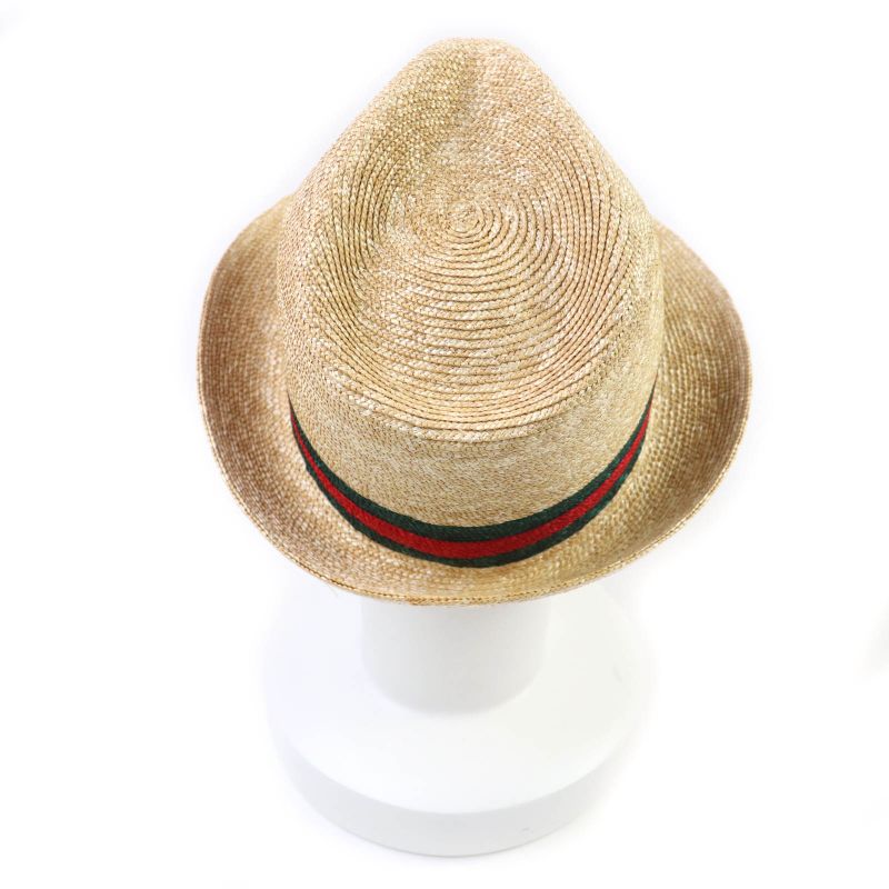 Gucci 434760 Straw Cotton Web Stripe Hat Straw Hat Natural M 57cm (22.44in)