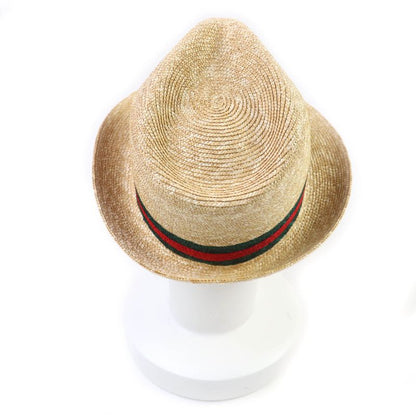 Gucci 434760 Straw Cotton Web Stripe Hat Straw Hat Natural M 57cm (22.44in)