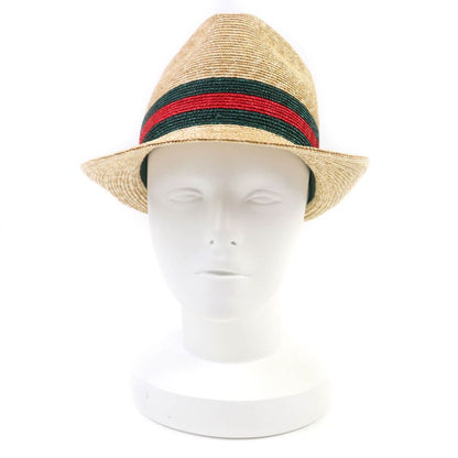 Gucci 434760 Straw Cotton Web Stripe Hat Straw Hat Natural M 57cm (22.44in)