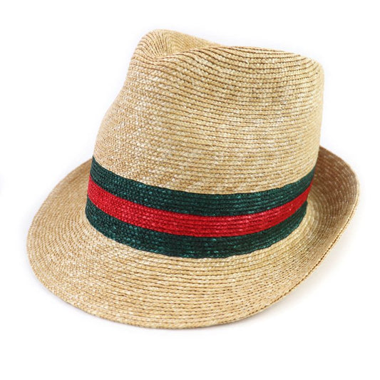 Gucci 434760 Straw Cotton Web Stripe Hat Straw Hat Natural M 57cm (22.44in)