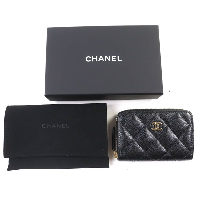 CHANEL Classic Coin Purse Caviar Skin Coco Mark Random Serial Zip Coin Case