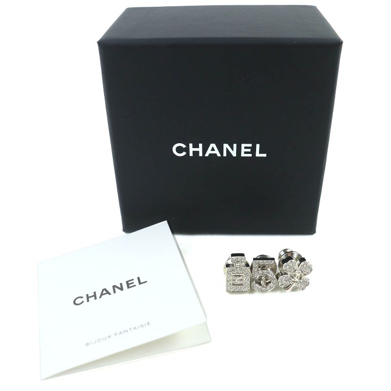 CHANEL A22P Coco Mark Icon Rhinestone No.5 Clover Bottle Pin Brooch Set Of 3
