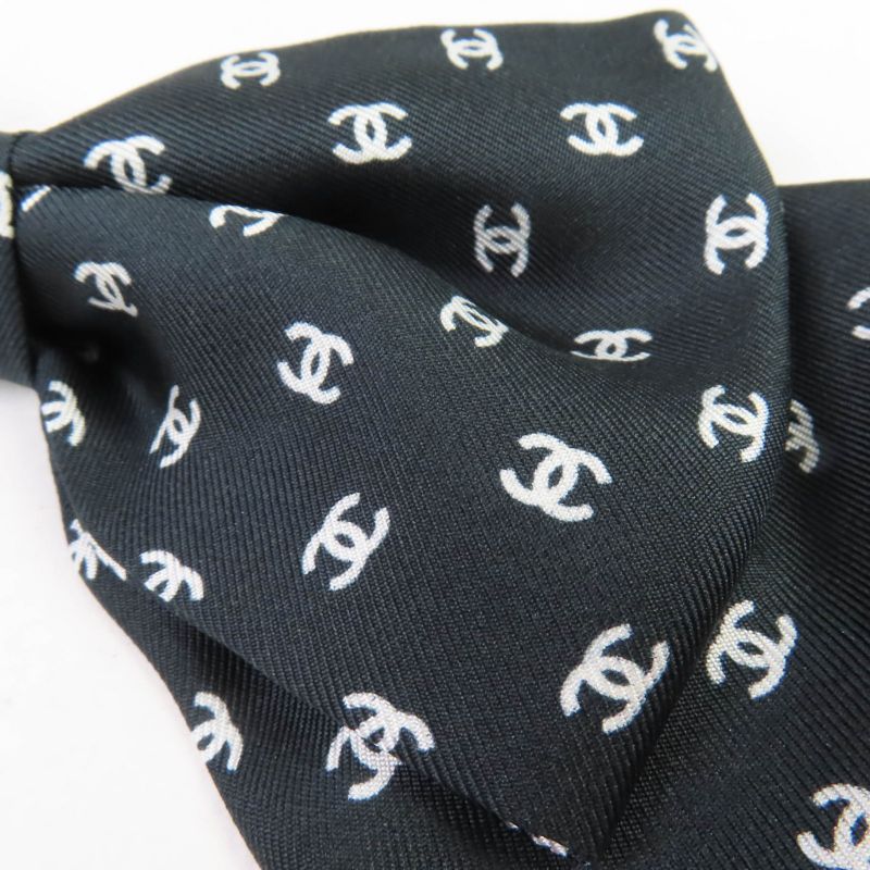 CHANEL 25P 100% Silk Coco Mark Design Ribbon Barrette Hair Accessory Black With