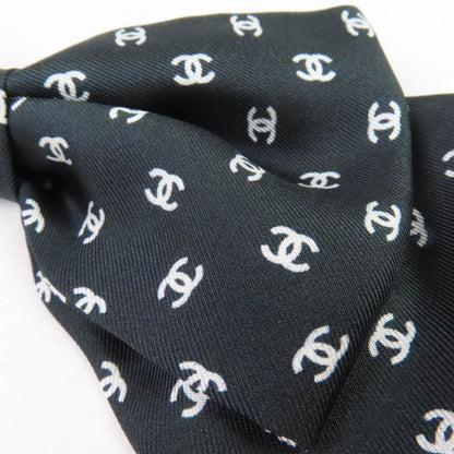 CHANEL 25P 100% Silk Coco Mark Design Ribbon Barrette Hair Accessory Black With