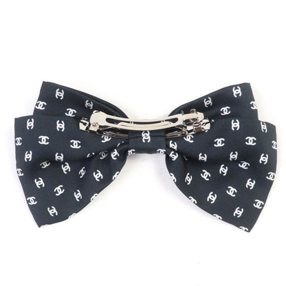CHANEL 25P 100% Silk Coco Mark Design Ribbon Barrette Hair Accessory Black With