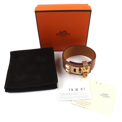 Hermes Collier De Chien 24 Leather Gold Pink Gold Hardware Bangle Bracelet T2 D
