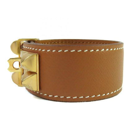 Hermes Collier De Chien 24 Leather Gold Pink Gold Hardware Bangle Bracelet T2 D