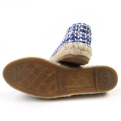 CHANEL G34546 Coco Mark Espadrilles Tweed Flat Shoes Blue 35 Women
