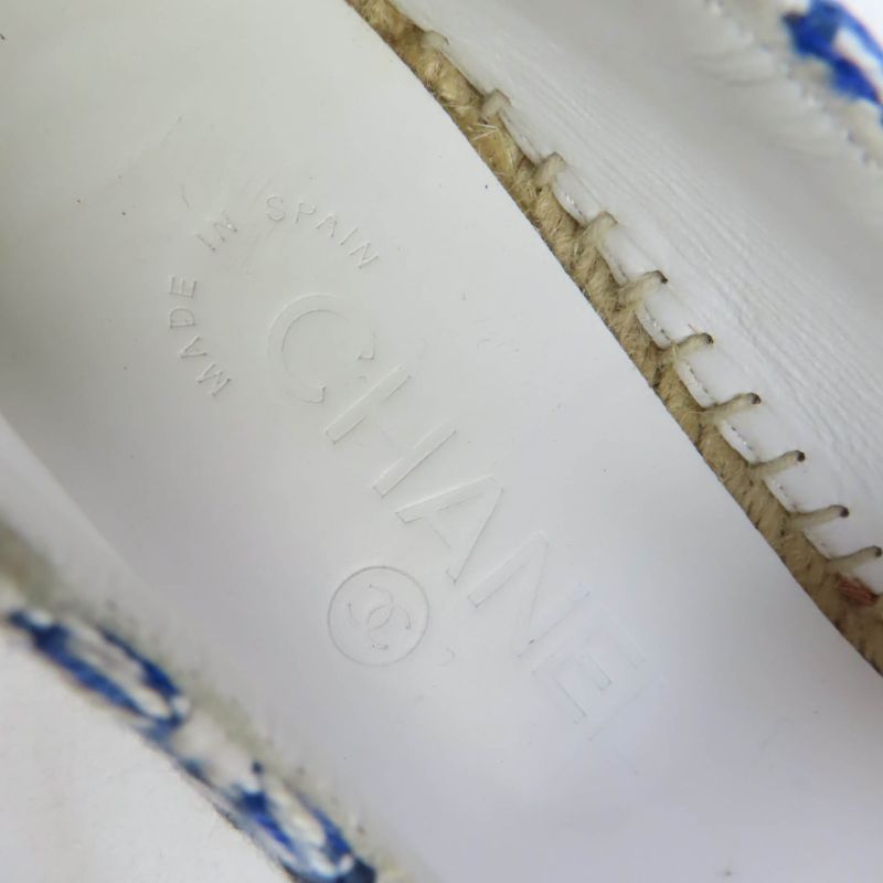 CHANEL G34546 Coco Mark Espadrilles Tweed Flat Shoes Blue 35 Women