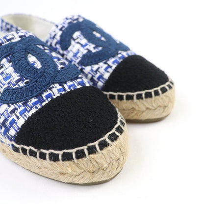CHANEL G34546 Coco Mark Espadrilles Tweed Flat Shoes Blue 35 Women