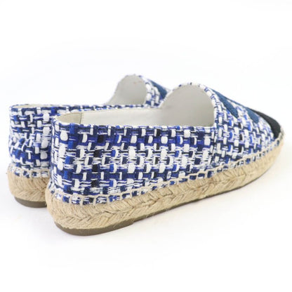 CHANEL G34546 Coco Mark Espadrilles Tweed Flat Shoes Blue 35 Women