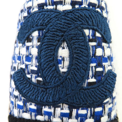 CHANEL G34546 Coco Mark Espadrilles Tweed Flat Shoes Blue 35 Women