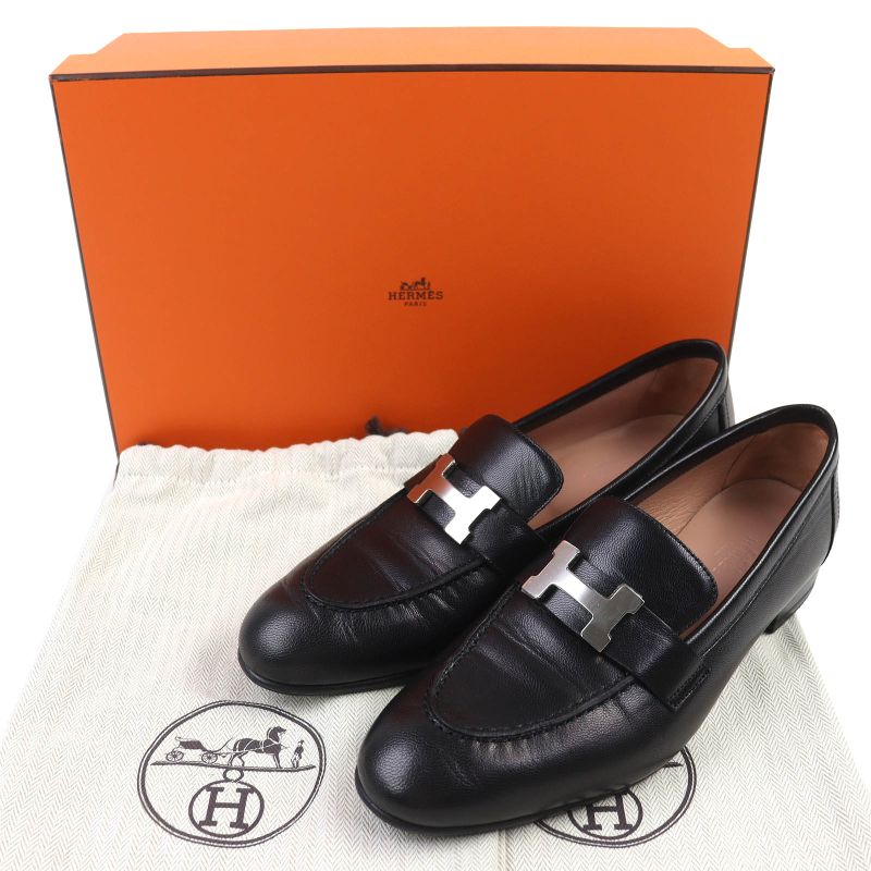 Hermes 201199z Moccasins Paris Silver Hardware H Logo Constance Leather Loafers