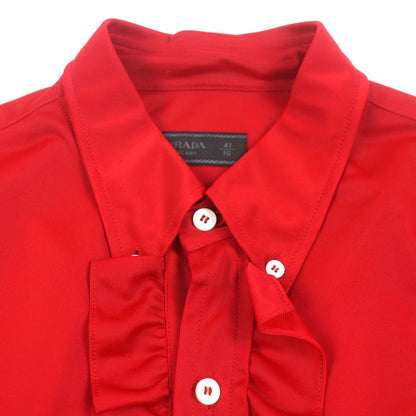 Prada Ucn203 Nylon Ruffle Design Long Sleeve Long Sleeve Shirt Red 41 Made In