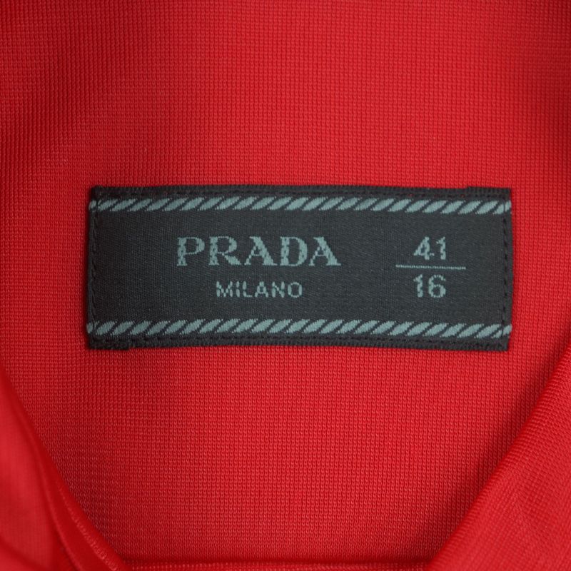 Prada Ucn203 Nylon Ruffle Design Long Sleeve Long Sleeve Shirt Red 41 Made In