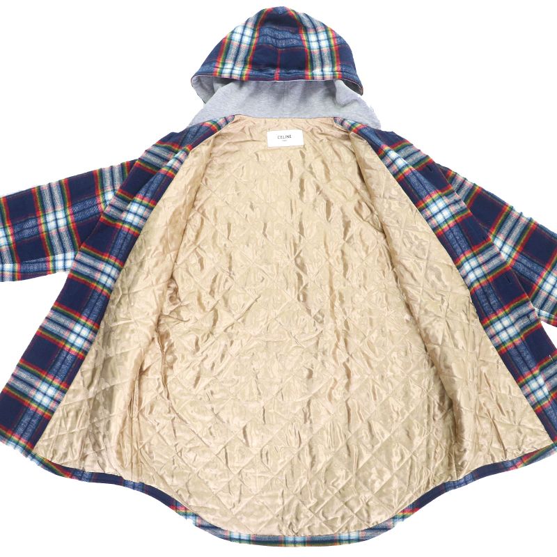 Celine 2w16b029x 100% Cotton Triomphe Gold Button Quilted Check Oversized