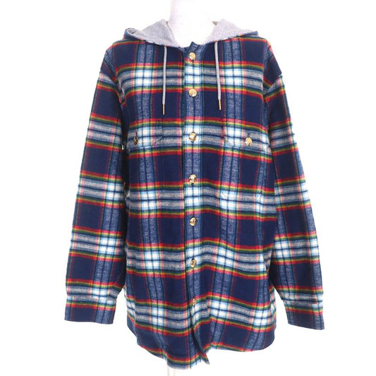 Celine 2w16b029x 100% Cotton Triomphe Gold Button Quilted Check Oversized