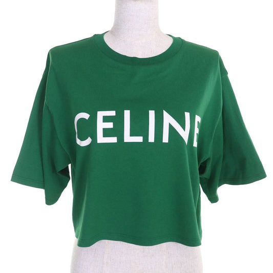Celine 2x761501f 100% Cotton Logo Crew Neck Cropped Short Sleeve T-shirt Green
