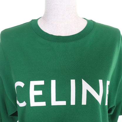 Celine 2x761501f 100% Cotton Logo Crew Neck Cropped Short Sleeve T-shirt Green