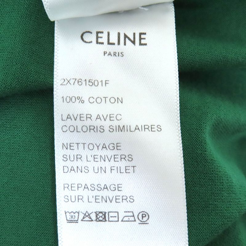 Celine 2x761501f 100% Cotton Logo Crew Neck Cropped Short Sleeve T-shirt Green