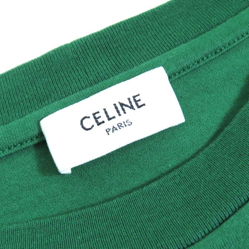 Celine 2x761501f 100% Cotton Logo Crew Neck Cropped Short Sleeve T-shirt Green