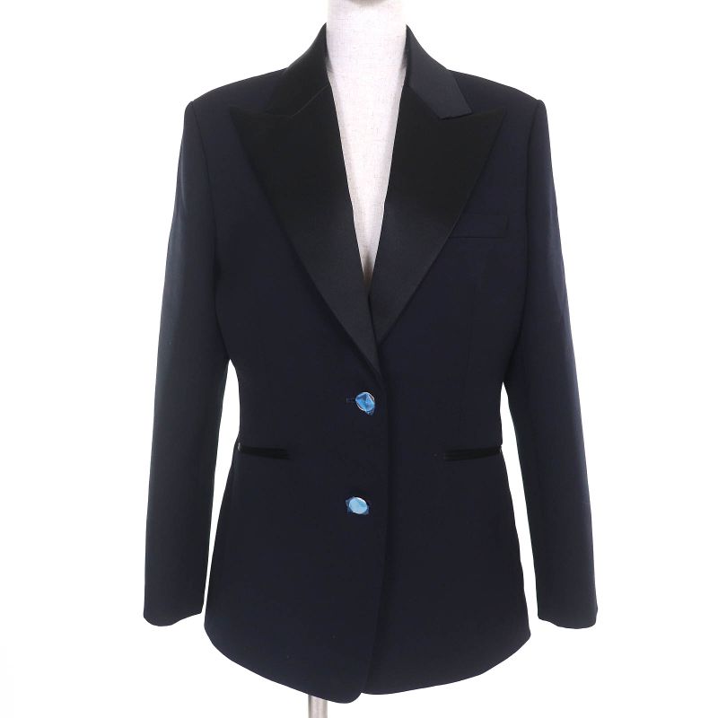 Hermes 2025 5e0299dh Virgin Wool Silk Blend H Logo Button Peaked Lapel Single