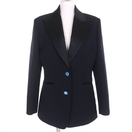 Hermes 2025 5e0299dh Virgin Wool Silk Blend H Logo Button Peaked Lapel Single