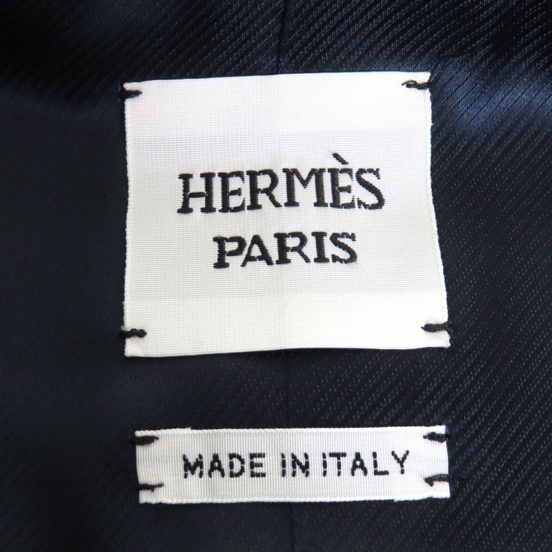 Hermes 2025 5e0299dh Virgin Wool Silk Blend H Logo Button Peaked Lapel Single