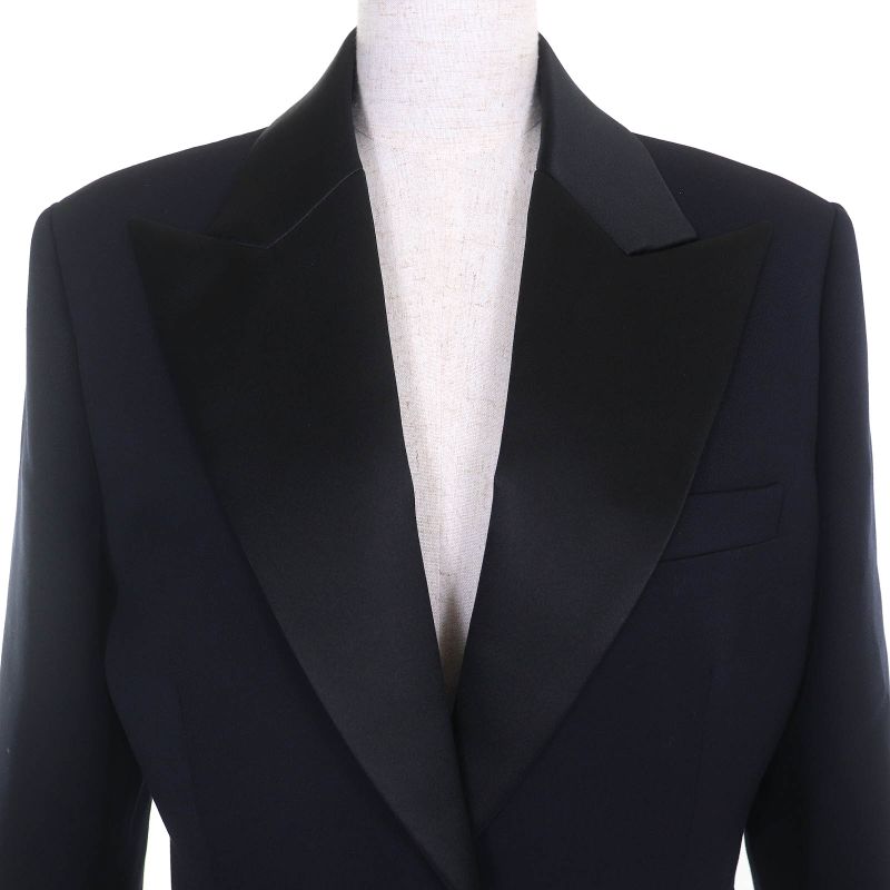Hermes 2025 5e0299dh Virgin Wool Silk Blend H Logo Button Peaked Lapel Single