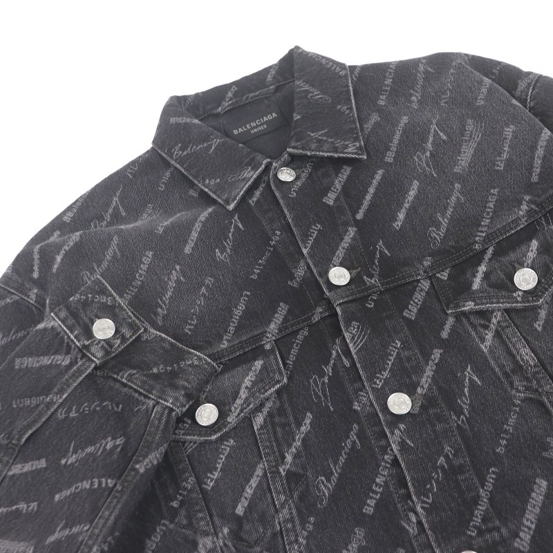 Balenciaga 23SS 724738 Logo Denim Jacket Black S Men's