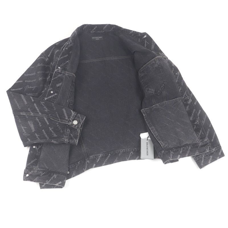 Balenciaga 23SS 724738 Logo Denim Jacket Black S Men's
