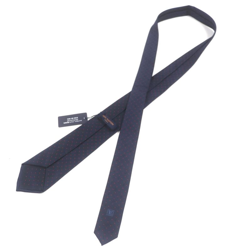  Louis Vuitton M75940 100% Silk Cravat Monogram LV Dotted Tie Navy With Box