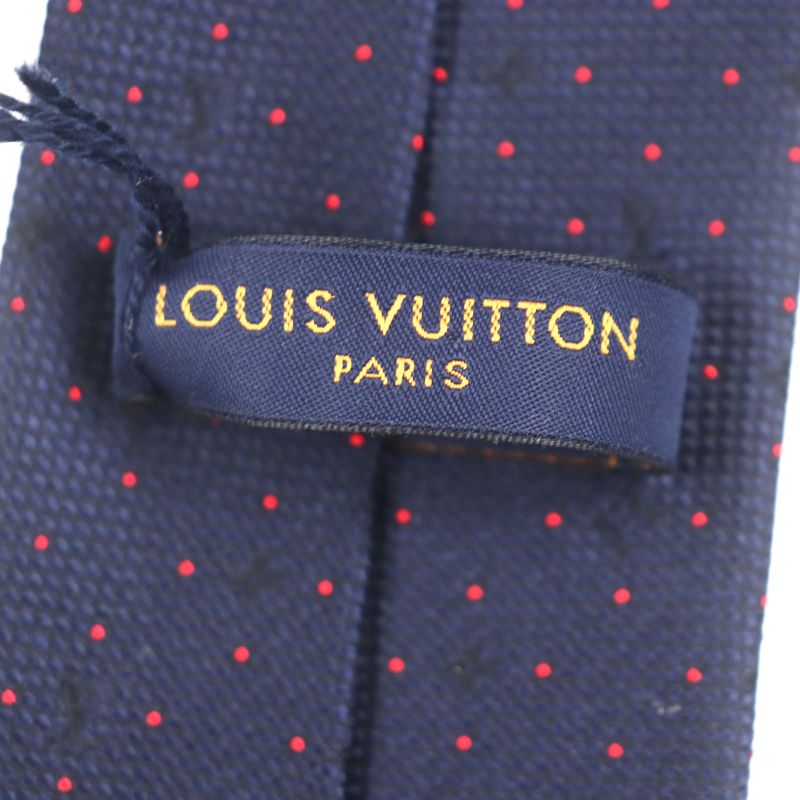  Louis Vuitton M75940 100% Silk Cravat Monogram LV Dotted Tie Navy With Box