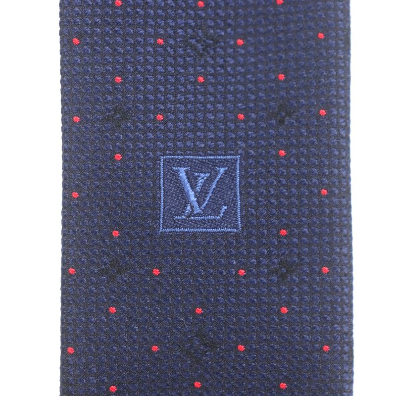  Louis Vuitton M75940 100% Silk Cravat Monogram LV Dotted Tie Navy With Box