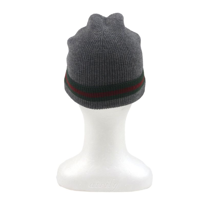 Gucci Wool Silk Sherry Line Webline Hat Knit Cap Gray L Men's