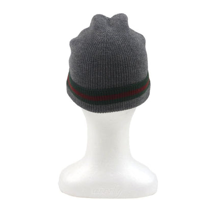Gucci Wool Silk Sherry Line Webline Hat Knit Cap Gray L Men's