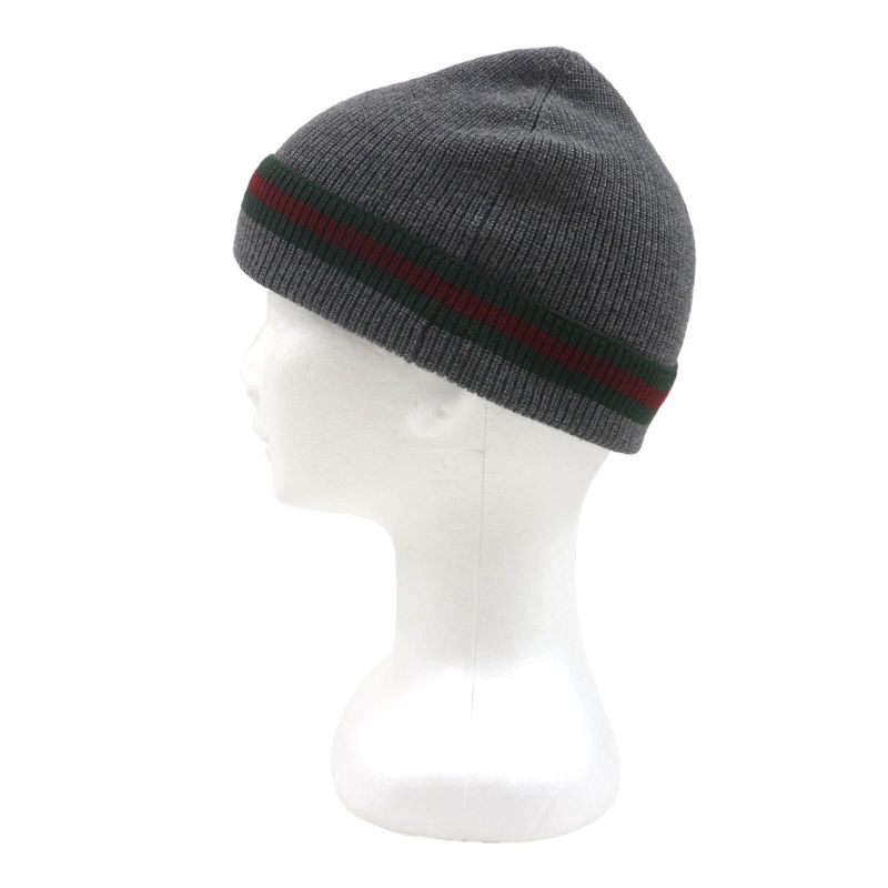 Gucci Wool Silk Sherry Line Webline Hat Knit Cap Gray L Men's