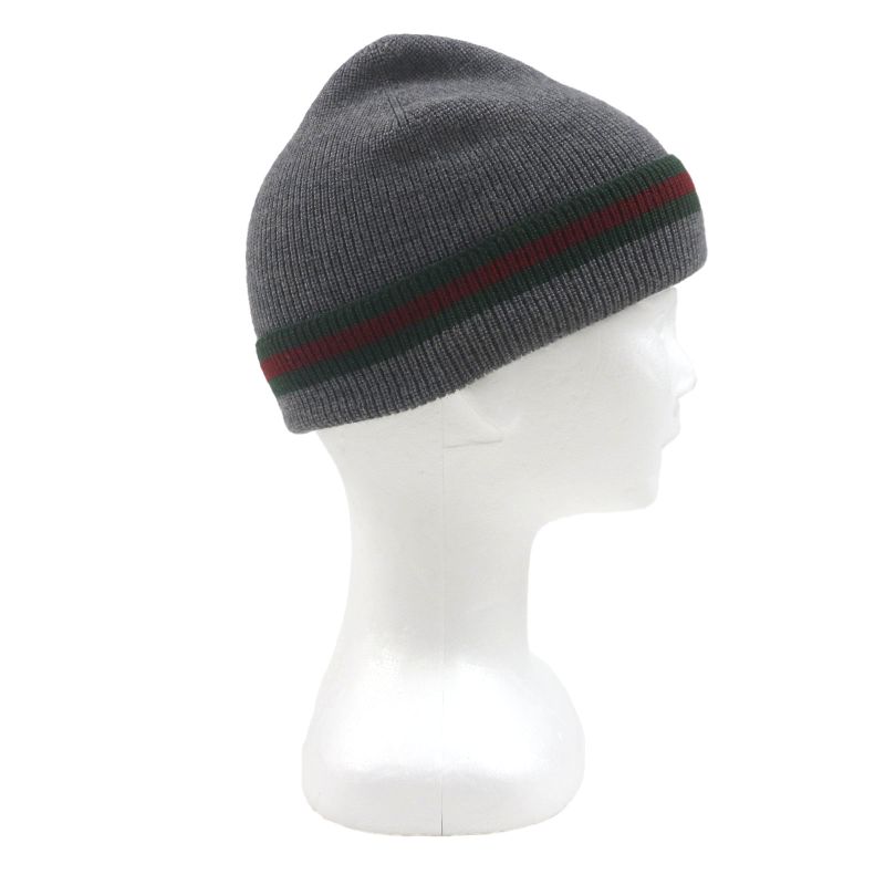 Gucci Wool Silk Sherry Line Webline Hat Knit Cap Gray L Men's