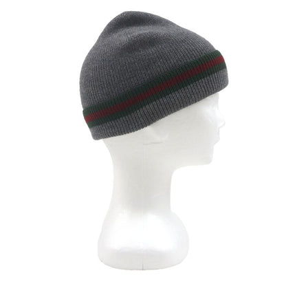 Gucci Wool Silk Sherry Line Webline Hat Knit Cap Gray L Men's
