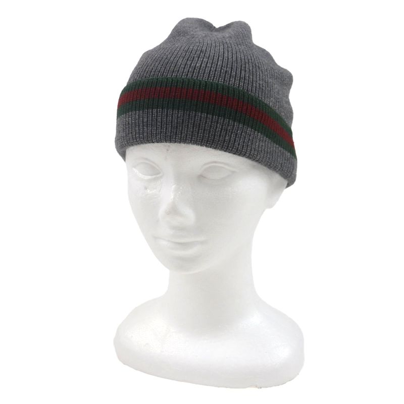 Gucci Wool Silk Sherry Line Webline Hat Knit Cap Gray L Men's
