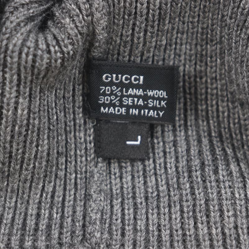 Gucci Wool Silk Sherry Line Webline Hat Knit Cap Gray L Men's