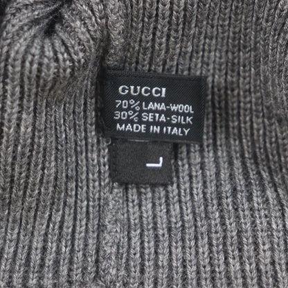 Gucci Wool Silk Sherry Line Webline Hat Knit Cap Gray L Men's