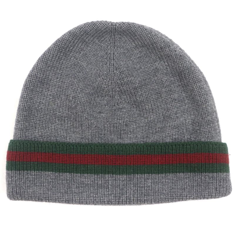 Gucci Wool Silk Sherry Line Webline Hat Knit Cap Gray L Men's