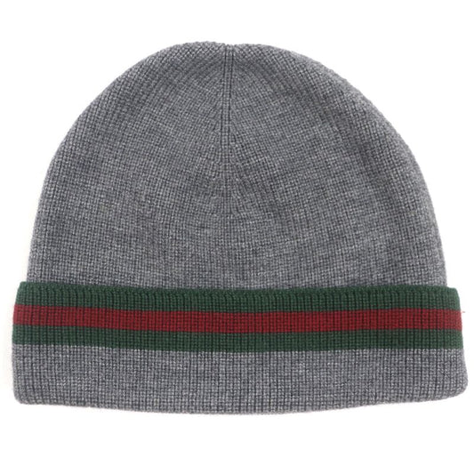 Gucci Wool Silk Sherry Line Webline Hat Knit Cap Gray L Men's