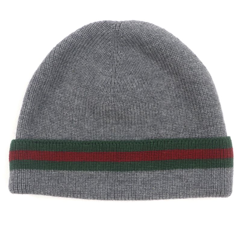 Gucci Wool Silk Sherry Line Webline Hat Knit Cap Gray L Men's