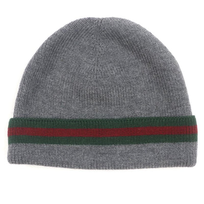 Gucci Wool Silk Sherry Line Webline Hat Knit Cap Gray L Men's