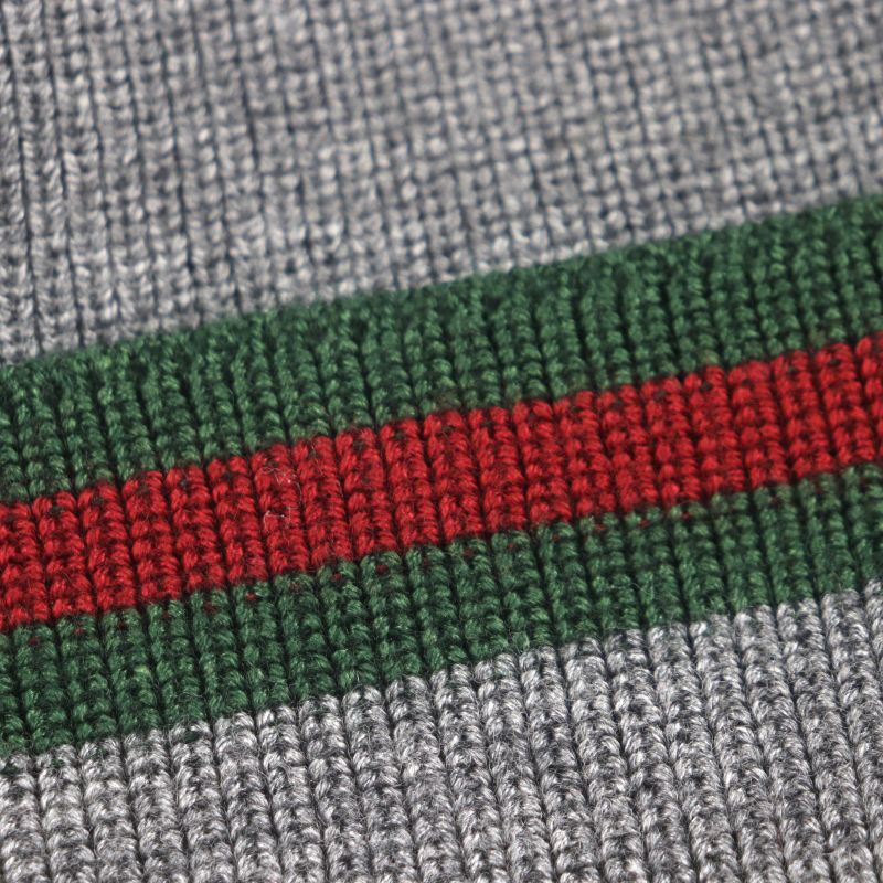 Gucci Wool Silk Sherry Line Webline Hat Knit Cap Gray L Men's