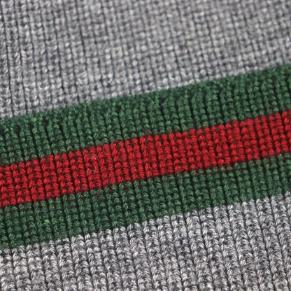Gucci Wool Silk Sherry Line Webline Hat Knit Cap Gray L Men's