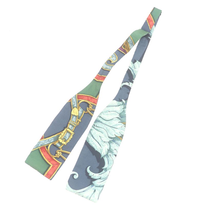 Hermes 100% Silk All-over Pattern Cummerbund Sash Bow Tie Set Of 2 Navy 42 With