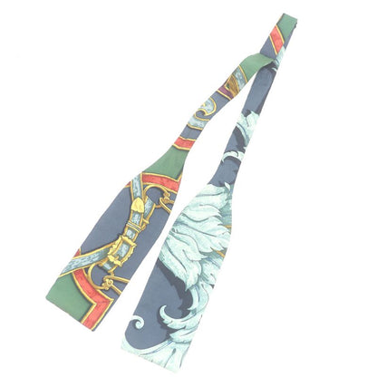 Hermes 100% Silk All-over Pattern Cummerbund Sash Bow Tie Set Of 2 Navy 42 With